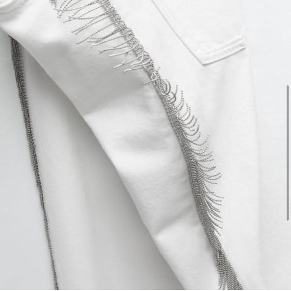 Zara 90's full length in bay embellishment white jeans Size 4 - Picture 4 of 5